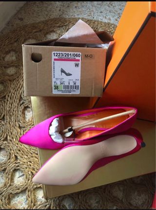 Zapatos Zara Fiesta Raso Rosa Nuevos