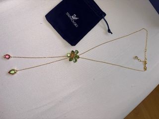 Collar Swarovski Flor Verde Rosa Dorado