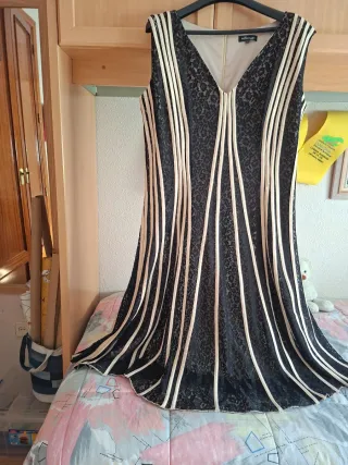 Vestido fiesta negro y beige
