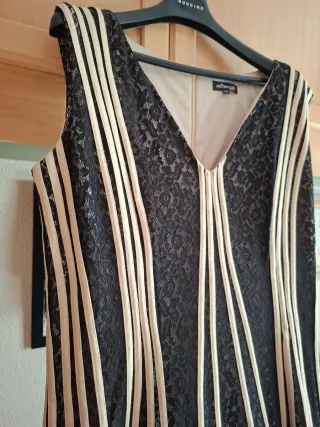 Vestido fiesta negro y beige