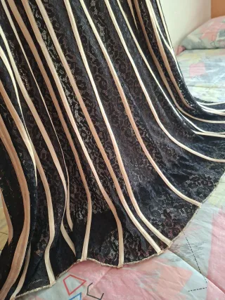 Vestido fiesta negro y beige