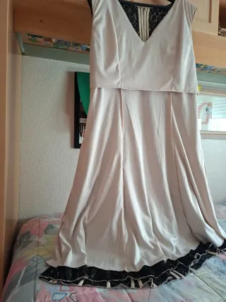 Vestido fiesta negro y beige