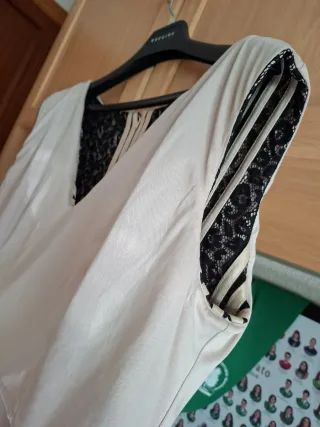 Vestido fiesta negro y beige