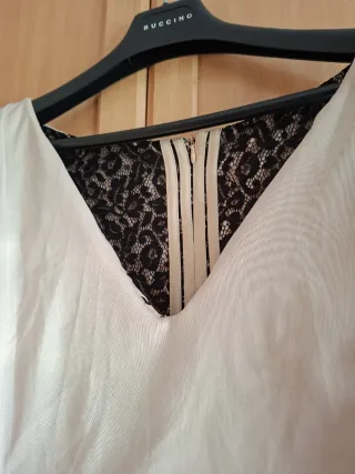 Vestido fiesta negro y beige