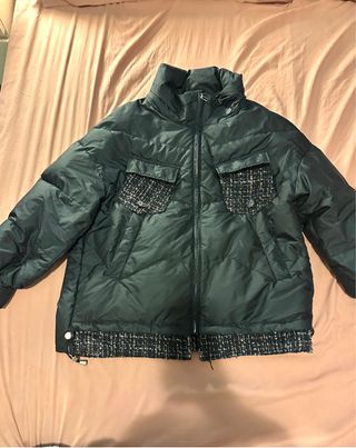 Piumino nero trapuntato con dettagli tweed