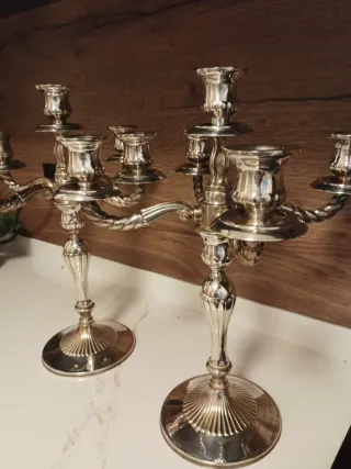 Candelabros antiguos 5 velas baño plata