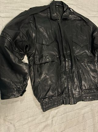 Chaqueta de cuero vintage negra L/XL
