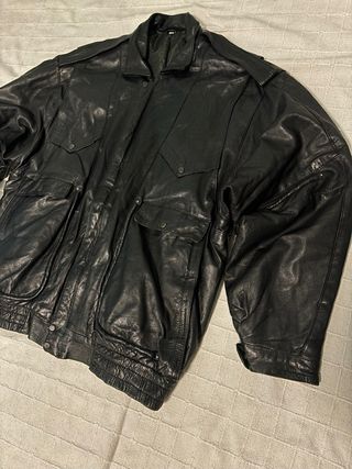 Chaqueta de cuero vintage negra L/XL