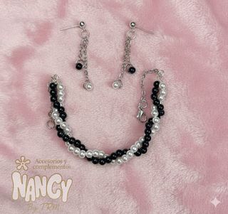 Conjunto Joyería Nancy Perlas Blanco y Negro