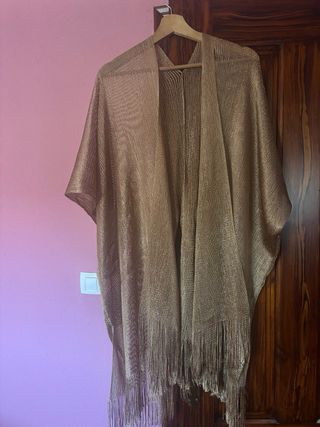 Kimono fular dorado con flecos