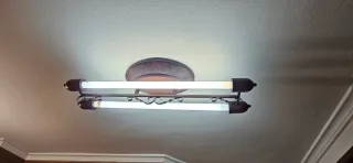 Lámpara cocina 2 tubos,  de madera y metal