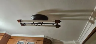 Lámpara cocina 2 tubos,  de madera y metal