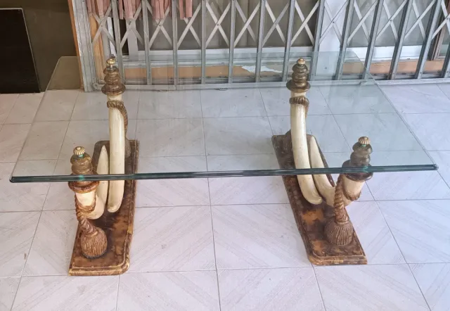 Mesa centro cristal y madera