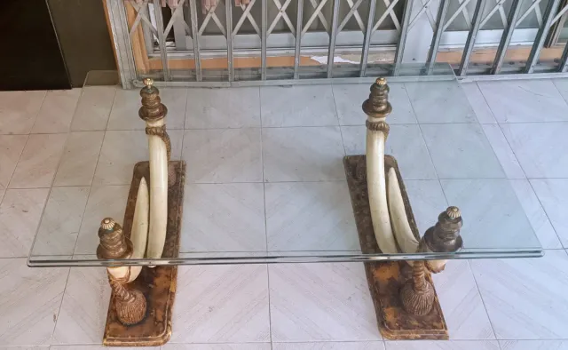 Mesa centro cristal y madera