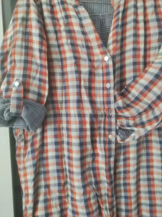 Camisa cuadros azul y naranja