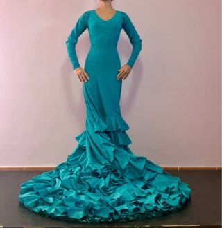 Bata de Cola Baile Flamenco Turquesa
