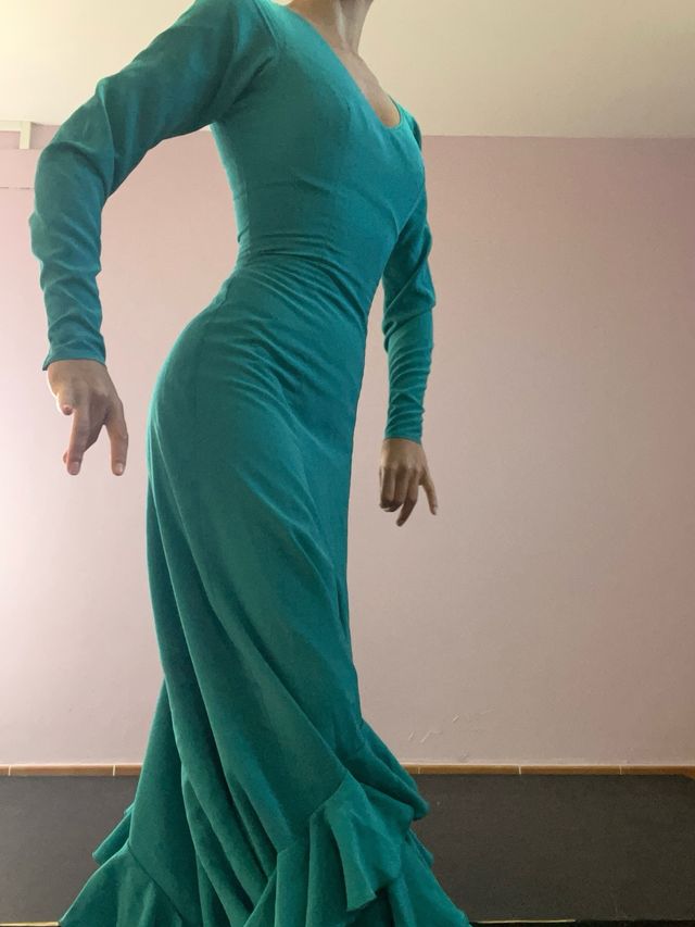 Bata de Cola Baile Flamenco Turquesa