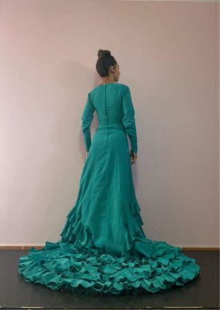 Bata de Cola Baile Flamenco Turquesa