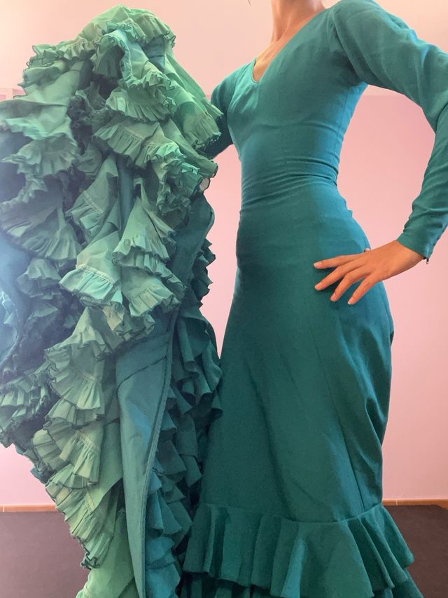 Bata de Cola Baile Flamenco Turquesa