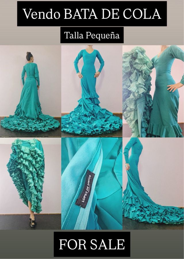 Bata de Cola Baile Flamenco Turquesa