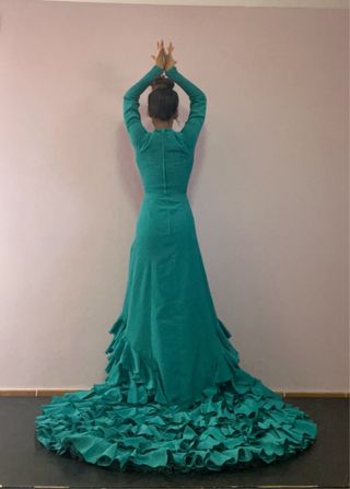 Bata de Cola Baile Flamenco Turquesa