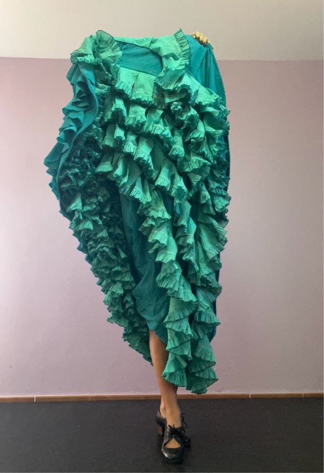 Bata de Cola Baile Flamenco Turquesa