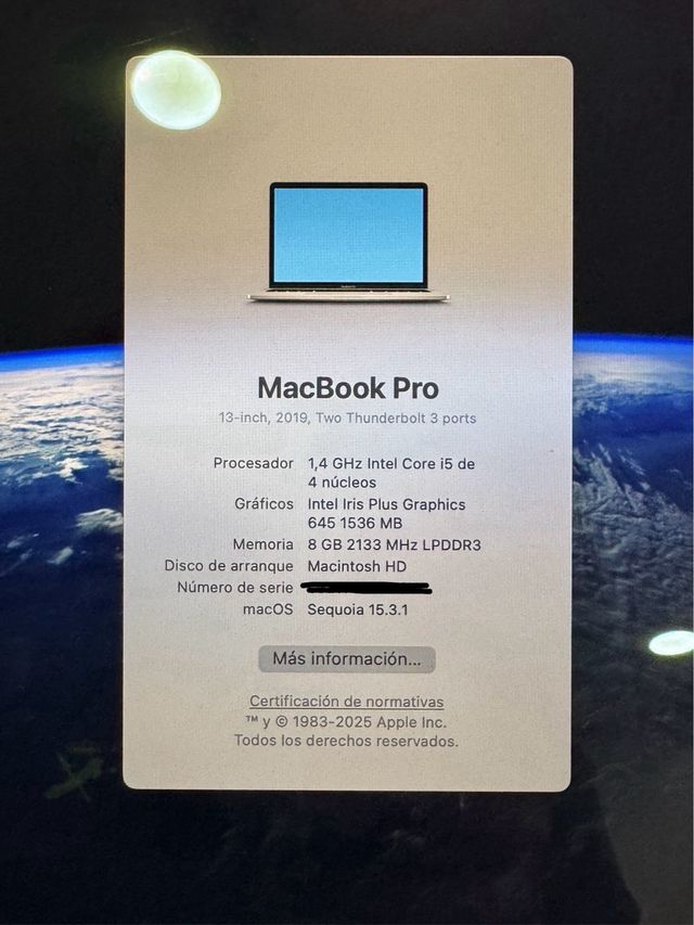 MacBook Pro Apple i5 4 núcleos 2019