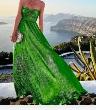 Vestido largo fiesta palabra de honor verde