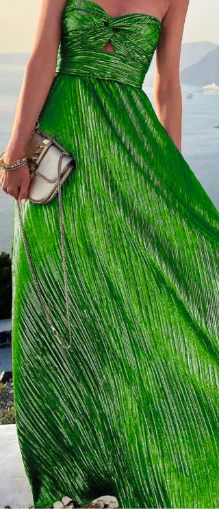 Vestido largo fiesta palabra de honor verde