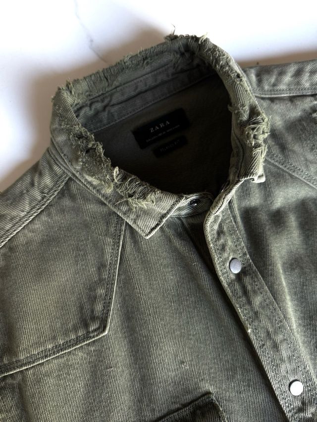 Sobrecamisa Zara Denim Verde Militar