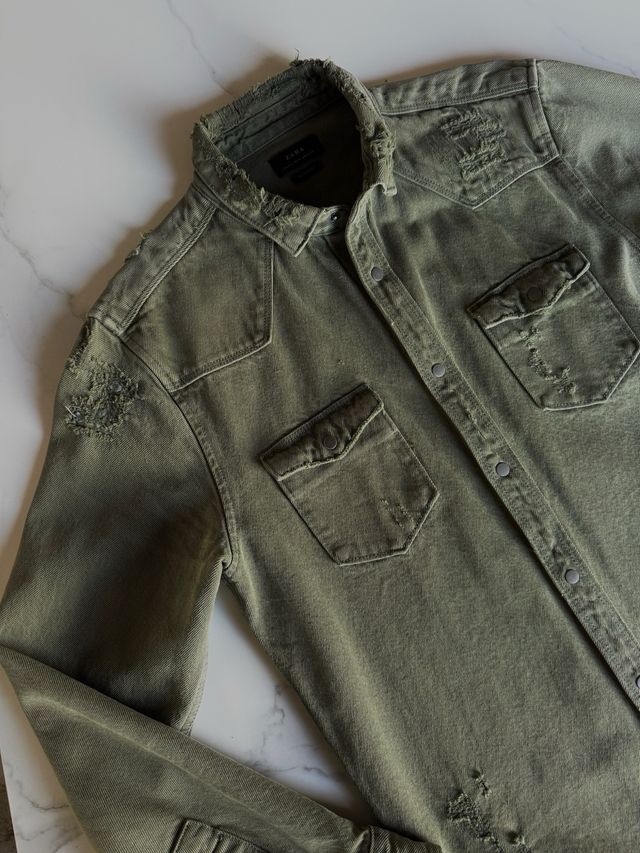Sobrecamisa Zara Denim Verde Militar