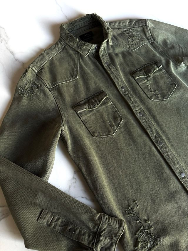 Sobrecamisa Zara Denim Verde Militar
