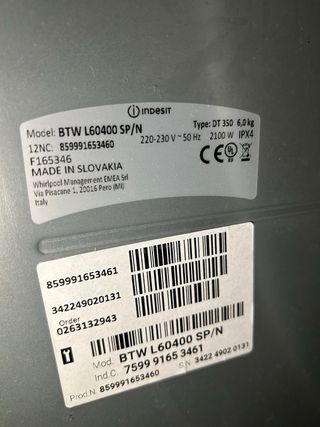 Lavadora Carga Superior Indesit