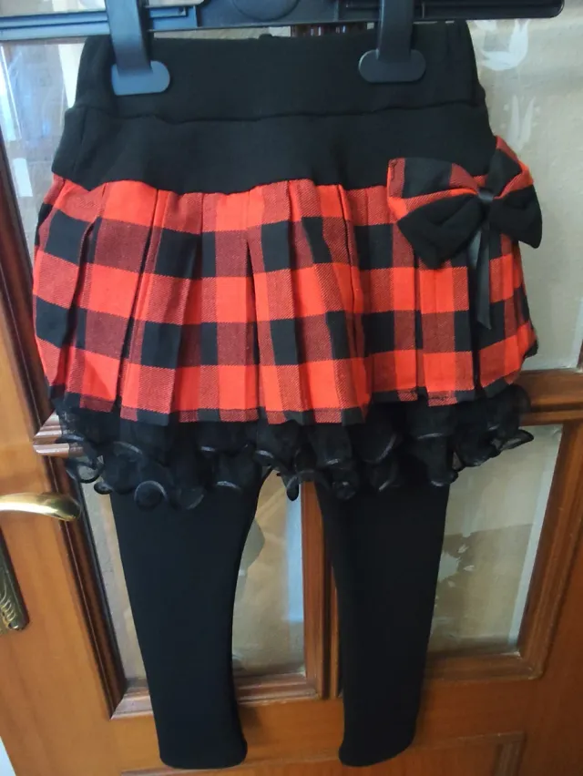 Leggings invierno con falda cuadros niña 6 años