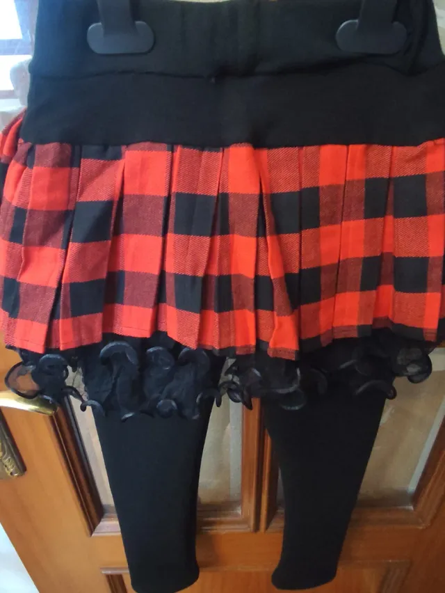 Leggings invierno con falda cuadros niña 6 años