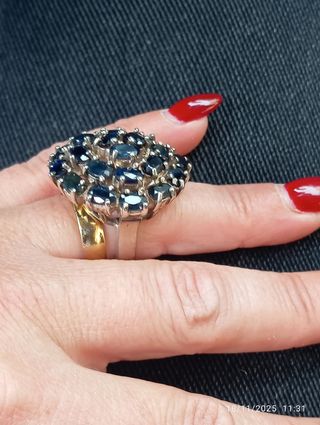 Anello vintage zaffiri blu naturali argento 925