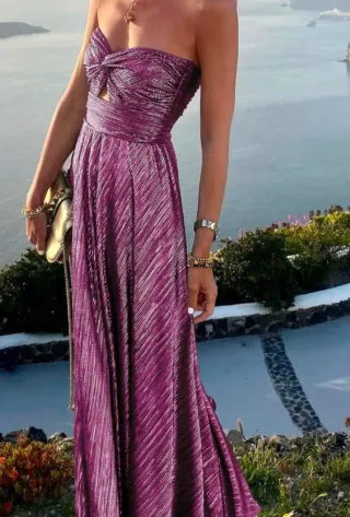 Vestido largo fiesta malva brillante