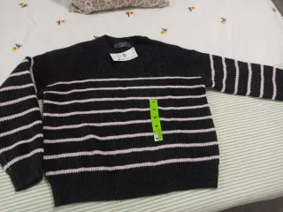Jersey de rayas gris y rosa talla M