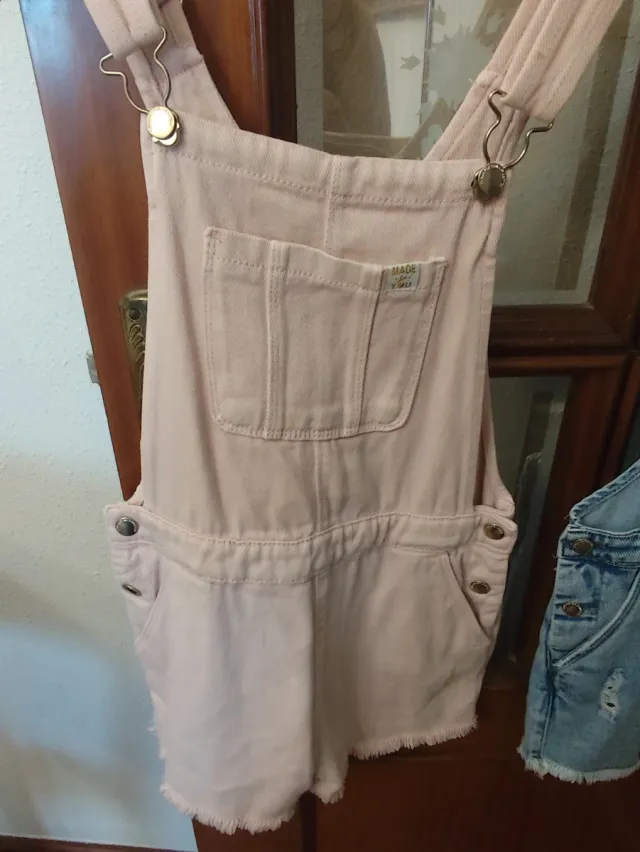 Shorts de peto vaquero y rosa niña 9-10 años