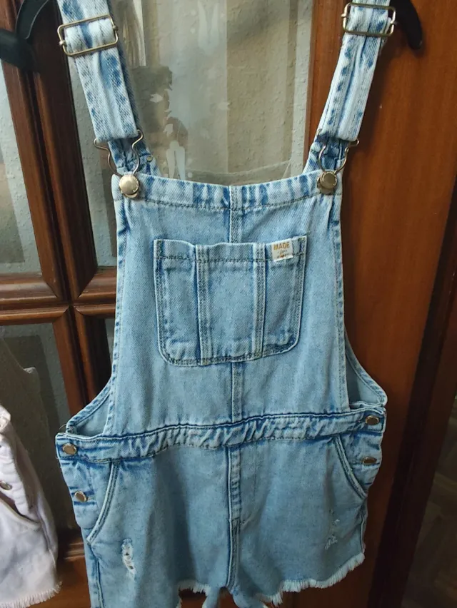 Shorts de peto vaquero y rosa niña 9-10 años