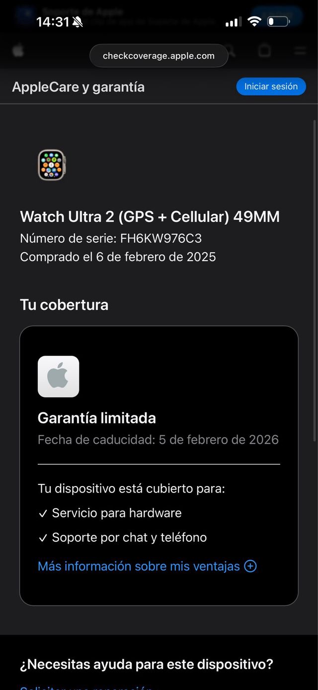 Apple W. Ultra 2 Garantía