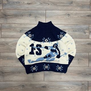 Vintage 80s Shetland Wool Jumper Hand Embroidered