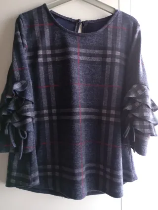 Camisa cuadros mujer manga volantes