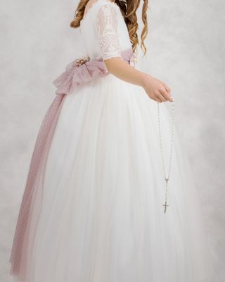 Vestido de Comunión Blanco y Malva