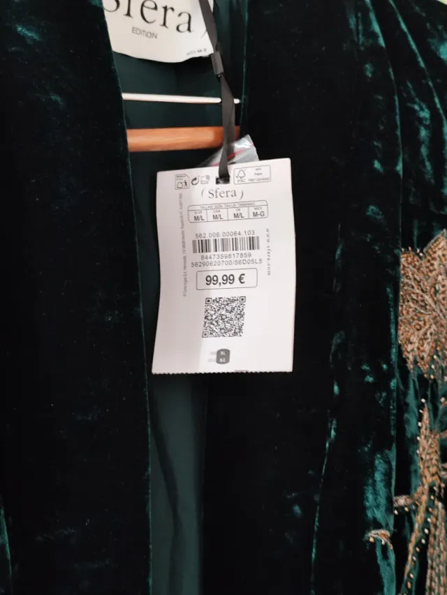 Kimono 3/4 Terciopelo Verde Sfera Bordado