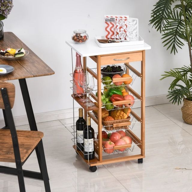 Carrito Cocina con Ruedas Madera y Metal