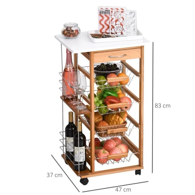 Carrito Cocina con Ruedas Madera y Metal