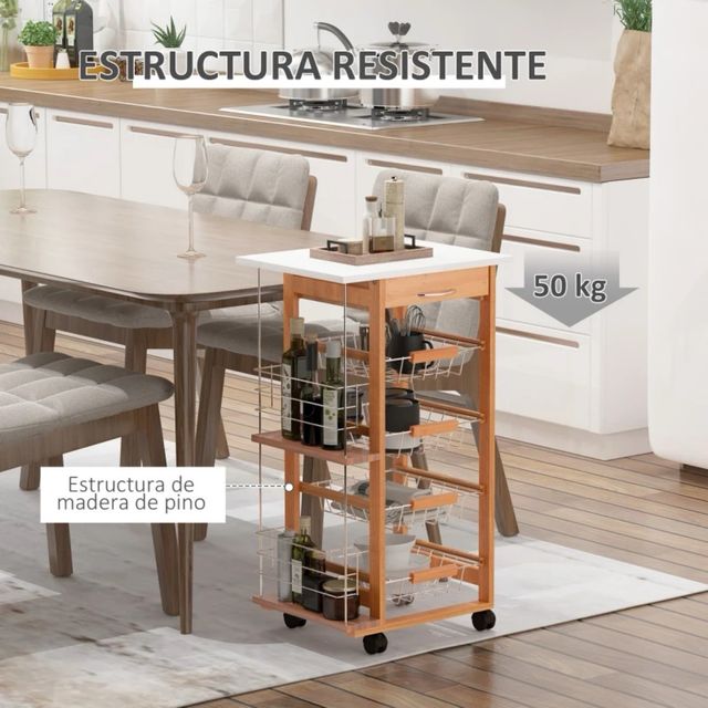 Carrito Cocina con Ruedas Madera y Metal