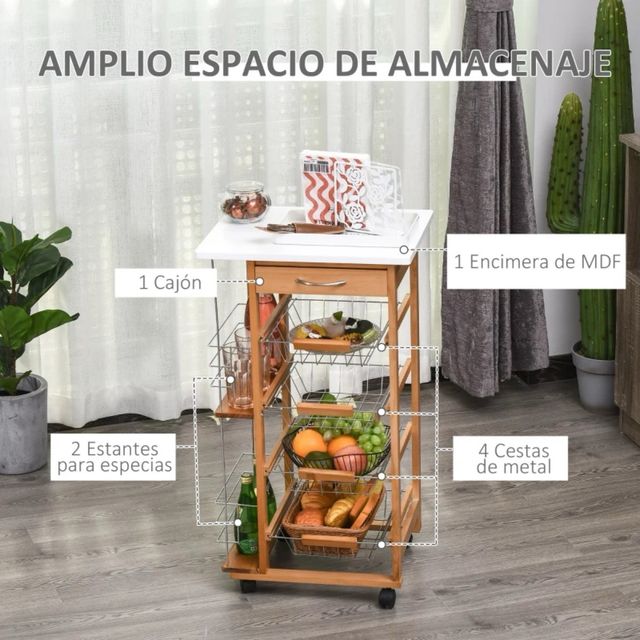 Carrito Cocina con Ruedas Madera y Metal