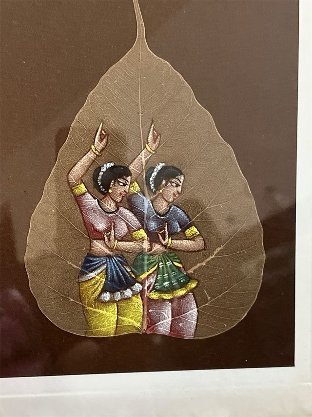 Quadro Foglia Pipal Danzatrici Dipinto Mano